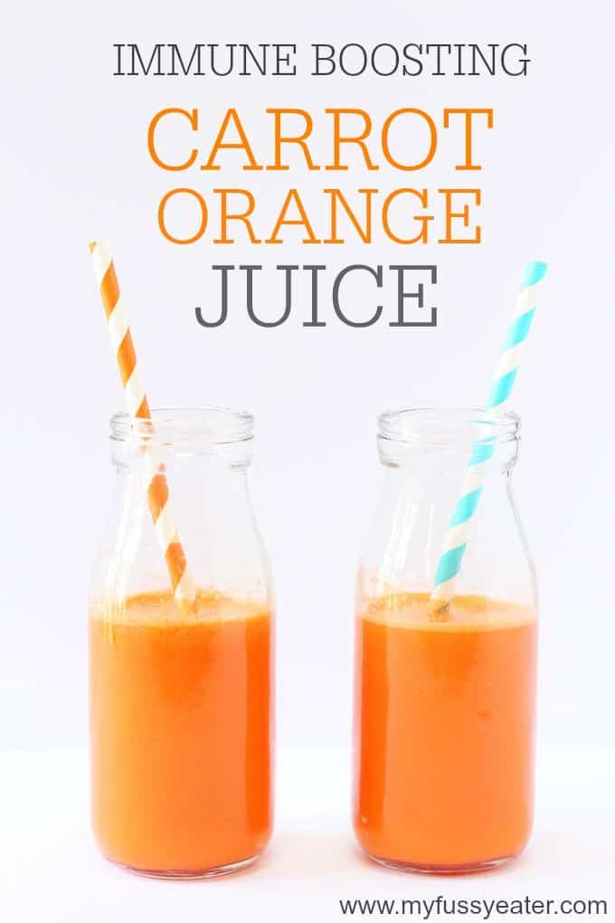 An easy immune boosting juice recipe made with carrot, orange and ginger. Great for kids and picky eaters! | My Fussy Eater blog