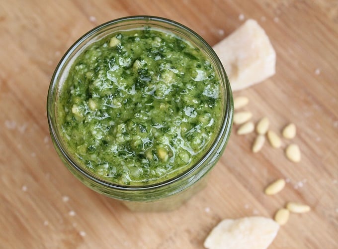 wild garlic pesto in a glass jar