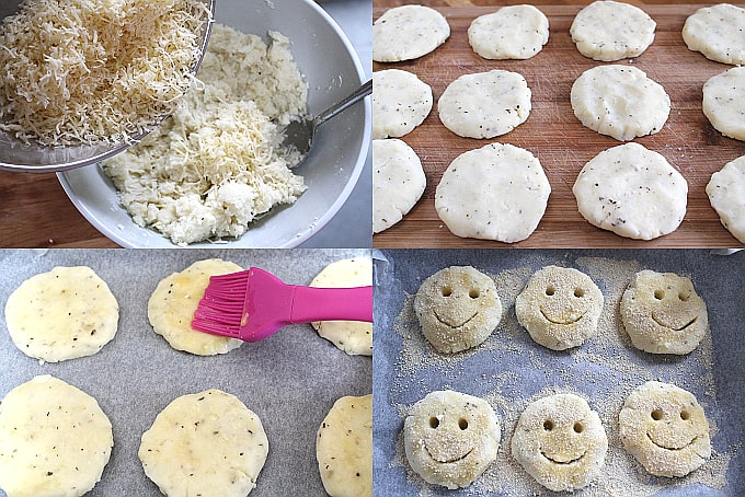 step by step picture of making the potato smiles