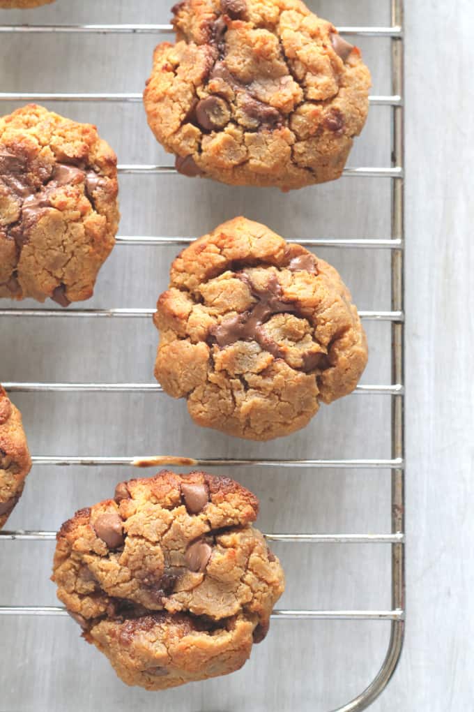 chickpea and nutella cookies cooling on a wire rack