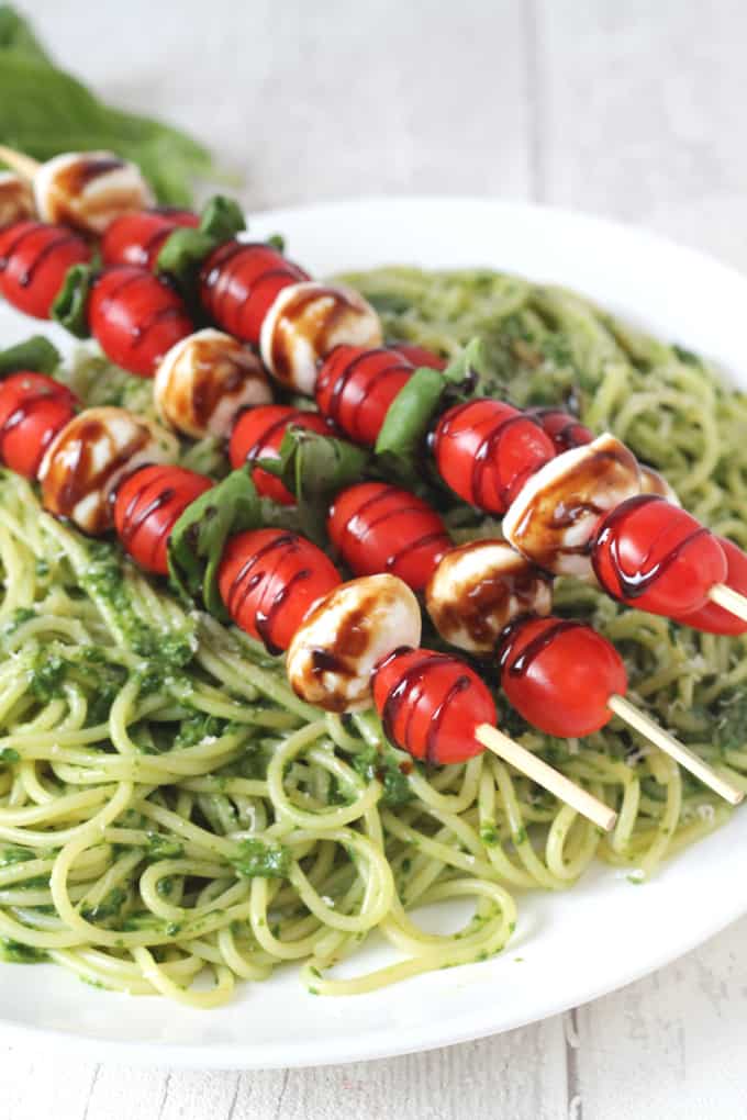 Pasta with Caprese Skewers