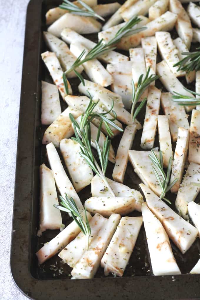 celeriac in oven with rosemary