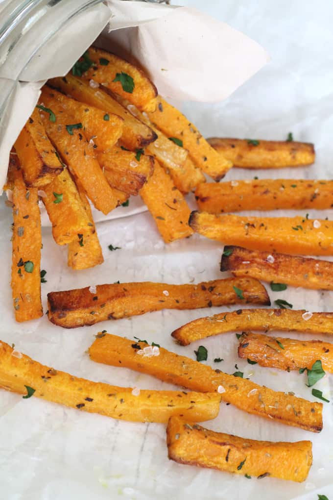 Butternut Squash Fries sprinkled with salt and herbs