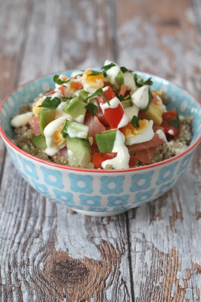 smoked salmon salad quinoa bowl