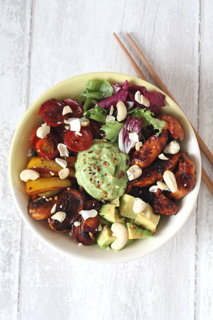 chicken and vegetable avocado bowl