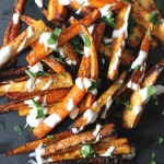 carrot parsnip fries creme fraiche