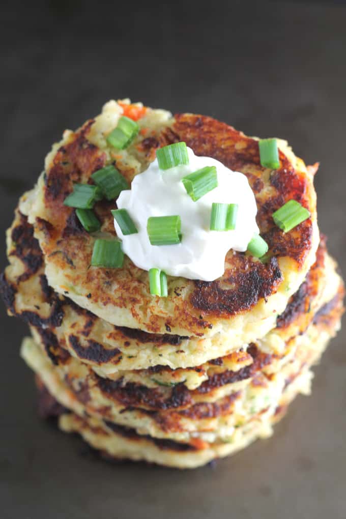 view of the bubble and squeak fritters stack from above