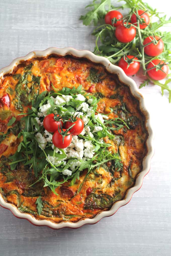 roasted tomato feta frittata crustless quiche