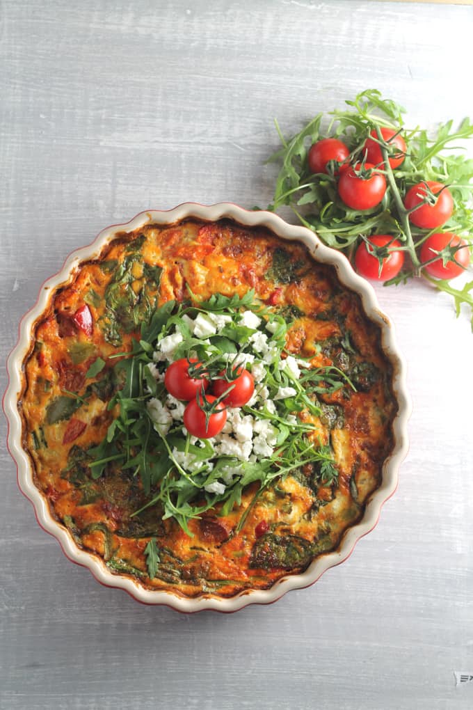 roasted tomato feta frittata crustless quiche