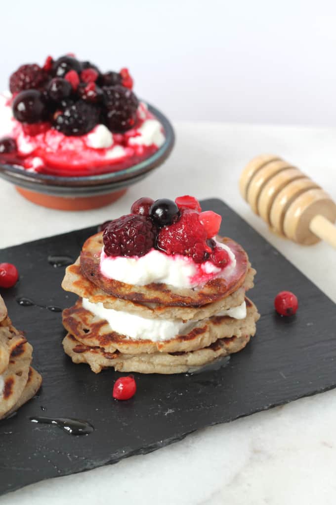 mini coconut banana buckwheat pancakes