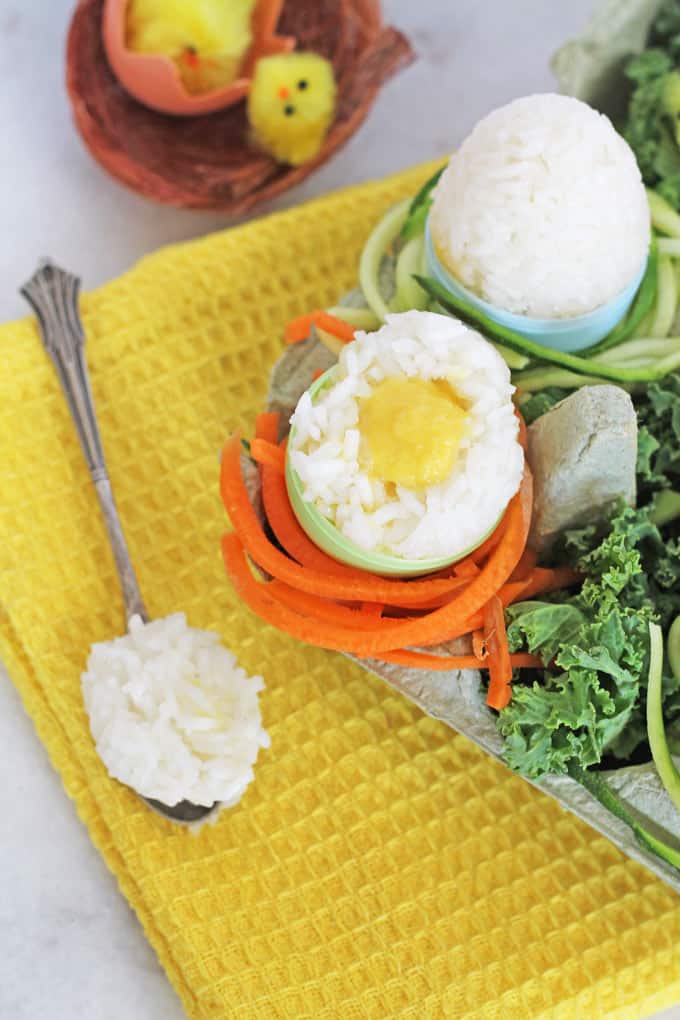 A healthy twist on an easter egg made with rice and veggies. A cute idea to try with the kids! | My Fussy Eater Blog