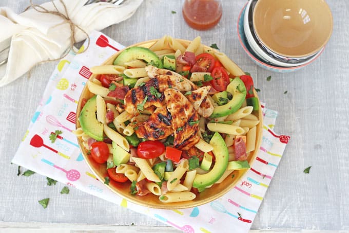 Bacon Avocado Pasta Salad With Honey Mustard Chicken My Fussy Eater Easy Kids Recipes