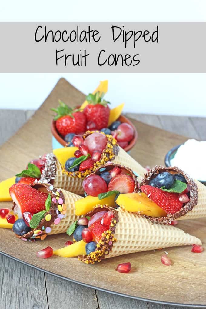 chocolate dipped fruit cones pinterest pin