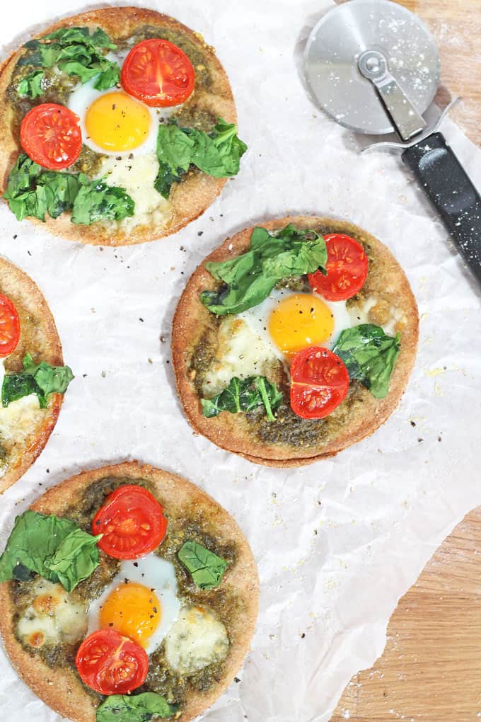 Breakfast Pizza with Quail Eggs, Spinach & Tomato | My Fussy Eater Blog