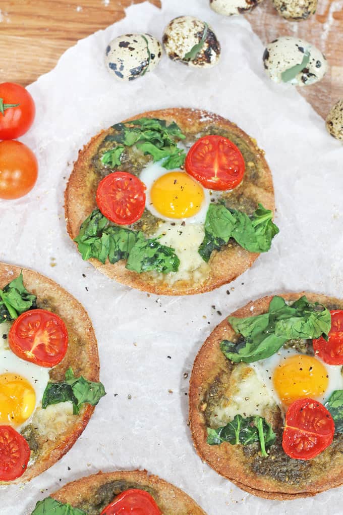 Breakfast Pizza with Quail Eggs, Spinach & Tomato | My Fussy Eater Blog