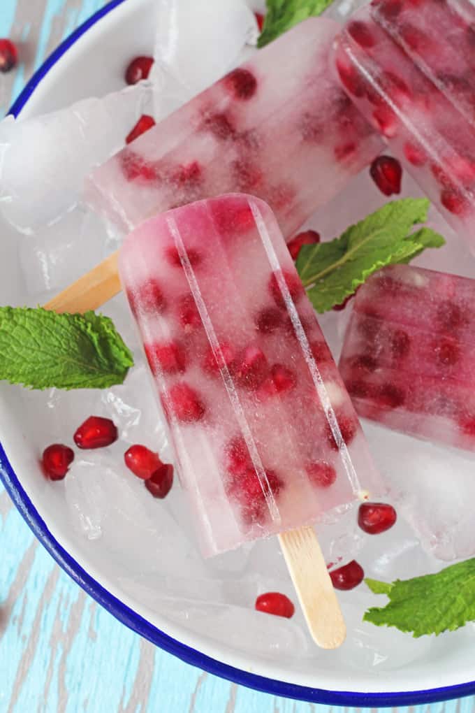 closeup of the Pomegranate and Coconut Water Popsicles