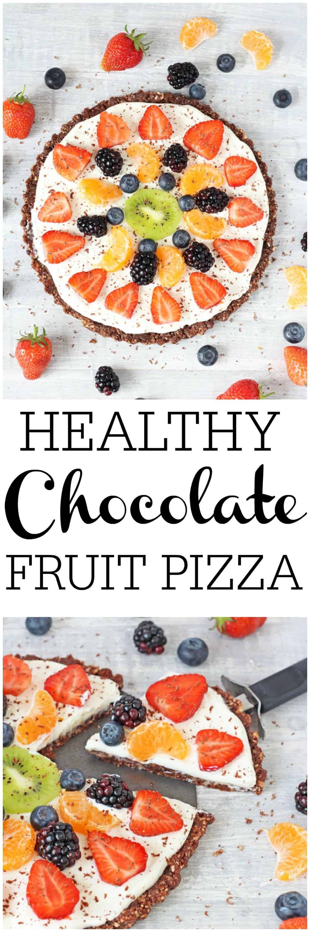 Looking for a delicious and healthy dessert that the whole family can enjoy? Try my gluten free, no bake Chocolate Fruit Pizza! | My Fussy Eater blog