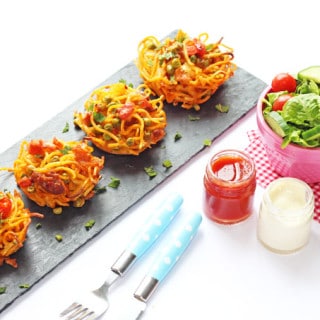 Use that leftover spaghetti to make these easy and delicious Leftover Spaghetti Nests! | My Fussy Eater Blog
