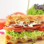 A delicious BLT sandwich made with savoury cheddar and chives waffles! | My Fussy Eater blog