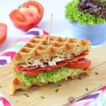 A delicious BLT sandwich made with savoury cheddar and chives waffles! | My Fussy Eater blog