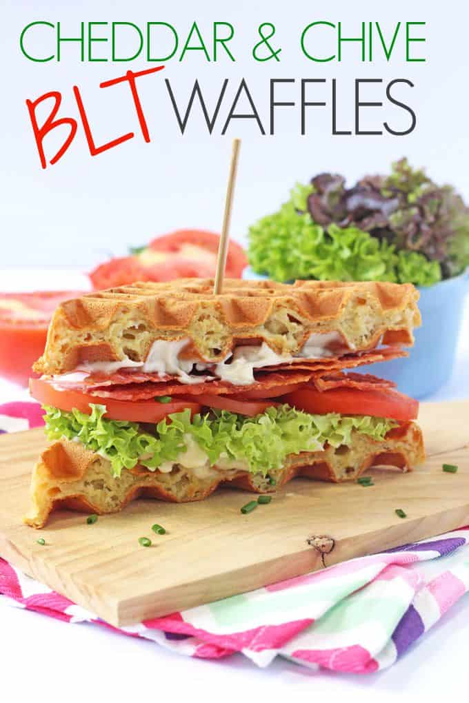 A delicious BLT sandwich made with savoury cheddar and chives waffles! | My Fussy Eater blog