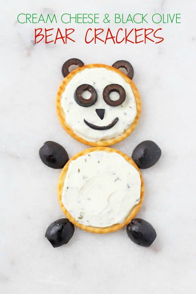 Make a fun and healthy snack for kids with just crackers, black olives and cream cheese | My Fussy Eater blog