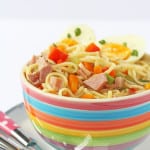 Use up leftover ham from your Sunday Roast to make this delicious and healthy Ham, Egg & Noodle Soup. A quick and easy meal idea for a Monday! | My Fussy Eater blog