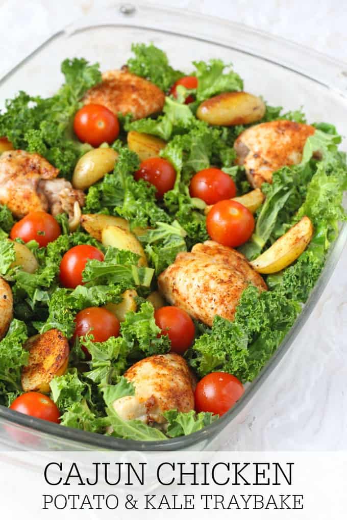 Cajun Chicken, Potato & Kale One Pan Traybake pinterest pin