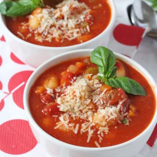 A delicious, warm and comforting Italian Meatball & Gnocchi Soup recipe. A super easy family meal made in the slow cooker. Minimum effort, maximum taste!