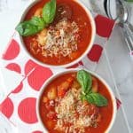 A delicious, warm and comforting Italian Meatball & Gnocchi Soup recipe. A super easy family meal made in the slow cooker. Minimum effort, maximum taste!