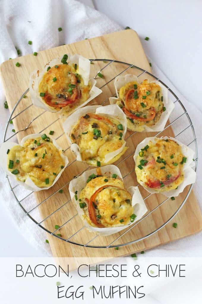 delicious Egg Muffins packed with streaky bacon, cheddar cheese and chives! | My Fussy Eater blog