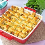 A super easy mid week meal idea that's so warming and comforting; Cheesy Chicken & Sausage Pie with a lattice puff pastry crust. | My Fussy Eater blog