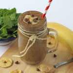 A delicious and healthy kid-friendly Chocolate, Peanut Butter & Banana Smoothie packed with hidden spinach and flaxseed for extra nutrition! My Fussy Eater blog