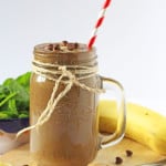 A delicious and healthy kid-friendly Chocolate, Peanut Butter & Banana Smoothie packed with hidden spinach and flaxseed for extra nutrition! My Fussy Eater blog