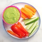 A quick and easy recipe for Pea Hummus. Makes a super healthy snack for kids and great for lunch boxes too. | My Fussy Eater blog