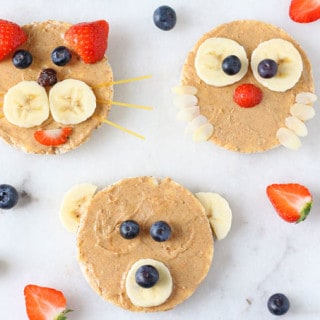 Rice Cake Animals! A fun and healthy snack for kids and toddlers made with rice cakes, peanut butter and fruit | My Fussy Eater blog