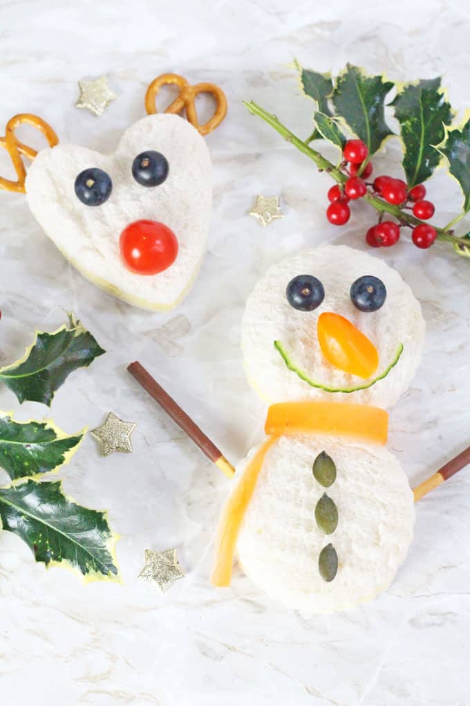 Kids will love getting creative and making these Christmas themed Rudolph and Snowman sandwiches! My Fussy Eater blog