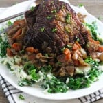 An easy and tasty recipe for beef brisket, slow cooked in a red wine stock and served with kale mash | My Fussy Eater blog