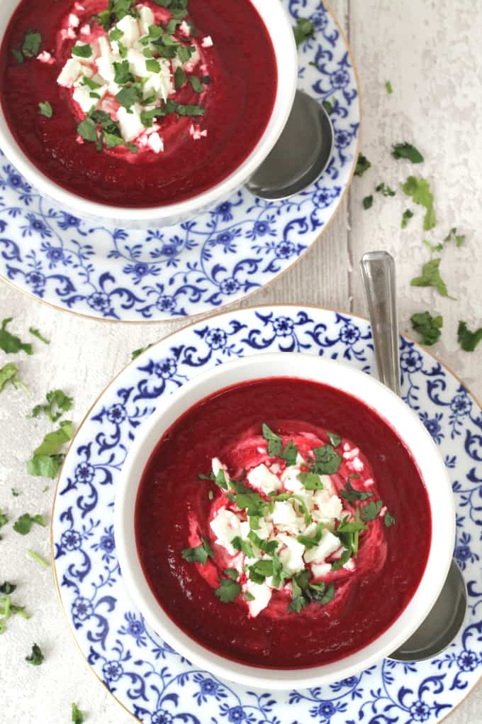 beetroot & carrot soup with feta cheese