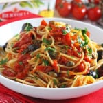 A super delicious and fresh pasta sauce made with Bertolli spread and packed with classic Italian flavours from tomatoes, garlic, capers, anchovies and olives. Really easy to make and sure to be a family hit!