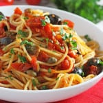 A super delicious and fresh pasta sauce made with Bertolli spread and packed with classic Italian flavours from tomatoes, garlic, capers, anchovies and olives. Really easy to make and sure to be a family hit!