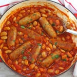 A quick and easy family dinner recipe; Sausage & Butterbean Casserole, cooked on the hob in less than 30 minutes!