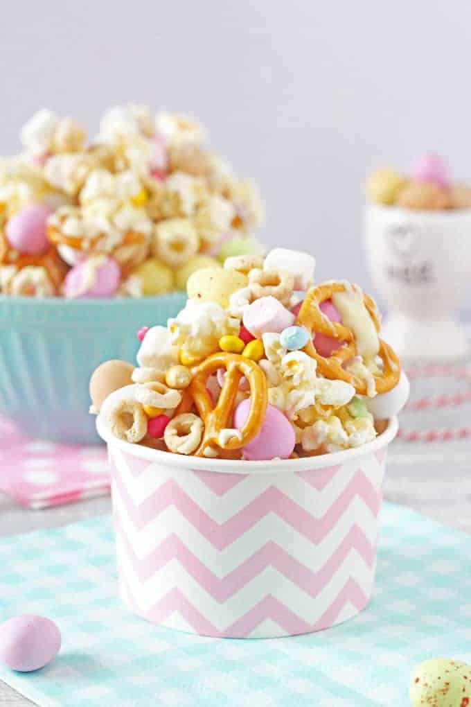 The kids will love to get involved in making these fun and delicious Easter Bunny Trail Mix. It can also be packaged up into paper cups or bags and makes a great Easter gift! My Fussy Eater blog