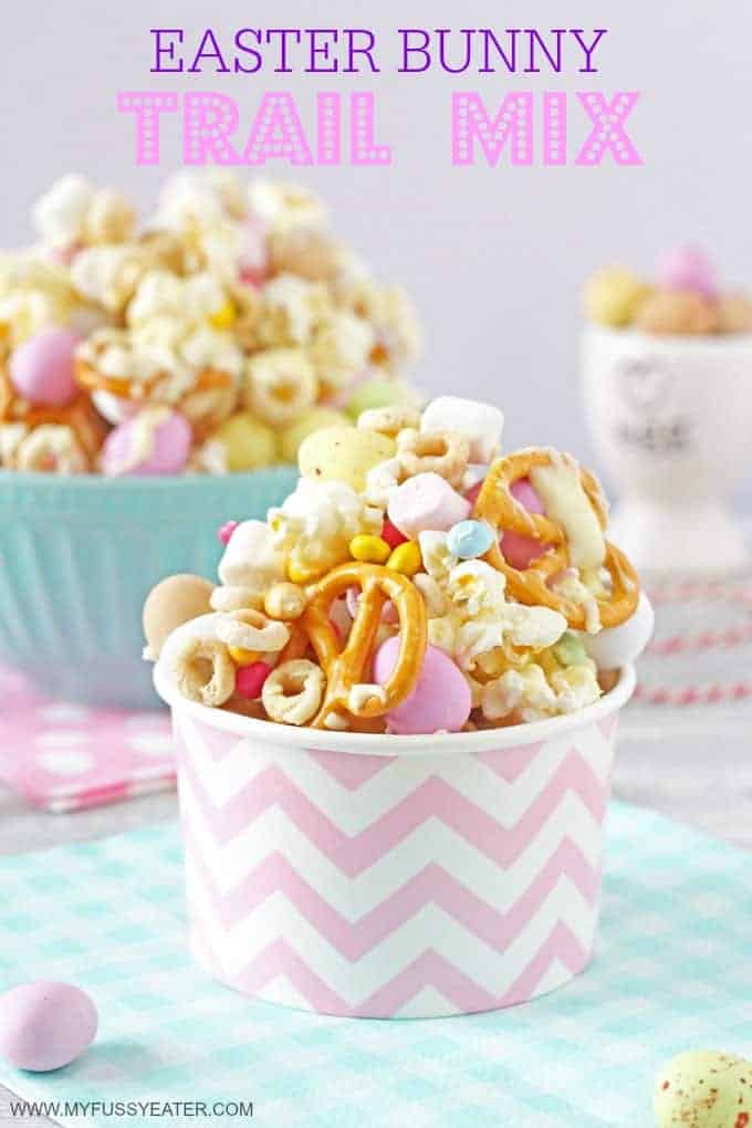  The kids will love to get involved in making this fun and delicious Easter Bunny Trail Mix. It can also be packaged up into paper cups or bags and makes a great edible Easter gift!