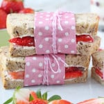 A delicious and healthy lunch idea for kids'. Wholemeal sandwiches filled with strawberries and cream cheese! My Fussy Eater blog