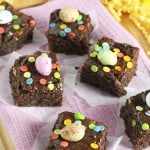 These delicious Mini Egg Brownies make a fun Easter dessert. They are flourless and made a little healthier by using coconut oil, ground almonds, coconut sugar and coconut flour.