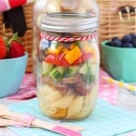 A super simple Italian Sausage Pasta Salad recipe that can be easily stored in a mason jar and taken to picnics or to work and school for lunch!