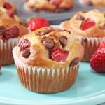 These Healthy Strawberry & Chocolate Chip Muffins are packed full of oats, banana, greek yogurt and honey and take just a couple of minutes to whip up in a blender or food processor.