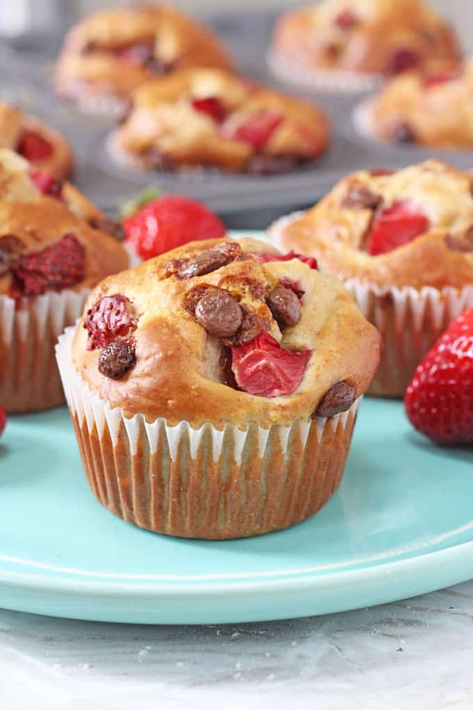 Healthy Strawberry & Chocolate Chip Blender Muffins