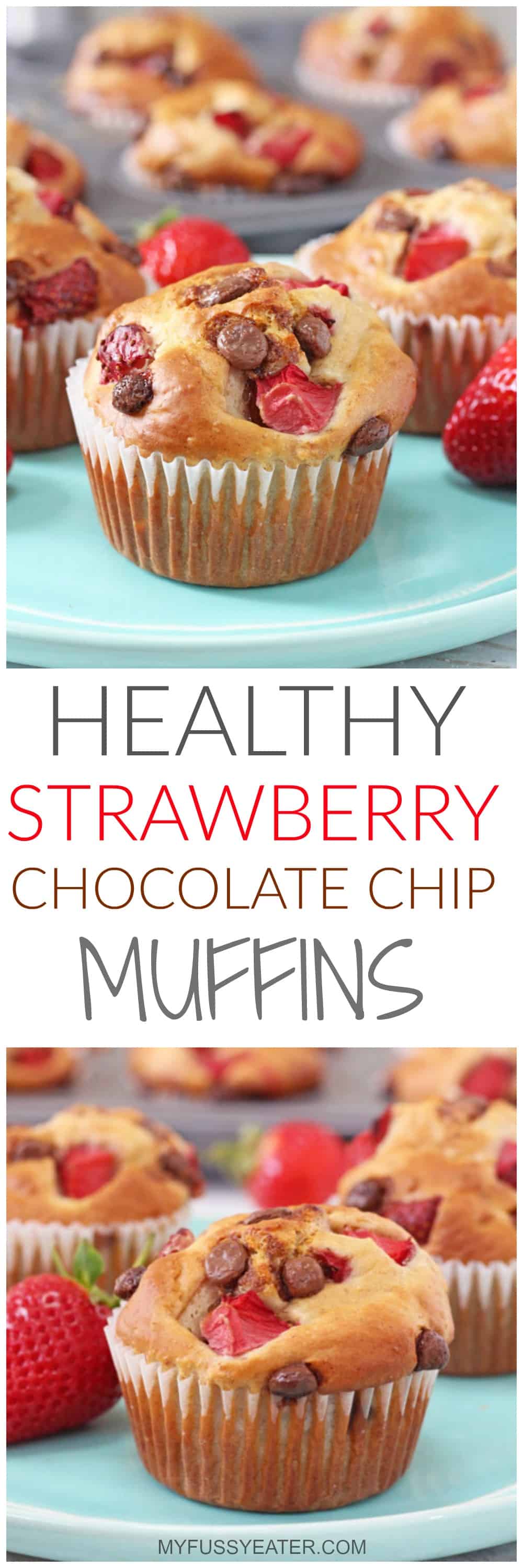 hese Healthy Strawberry & Chocolate Chip Muffins are packed full of oats, banana, greek yogurt and honey and take just a couple of minutes to whip up in a blender or food processor.